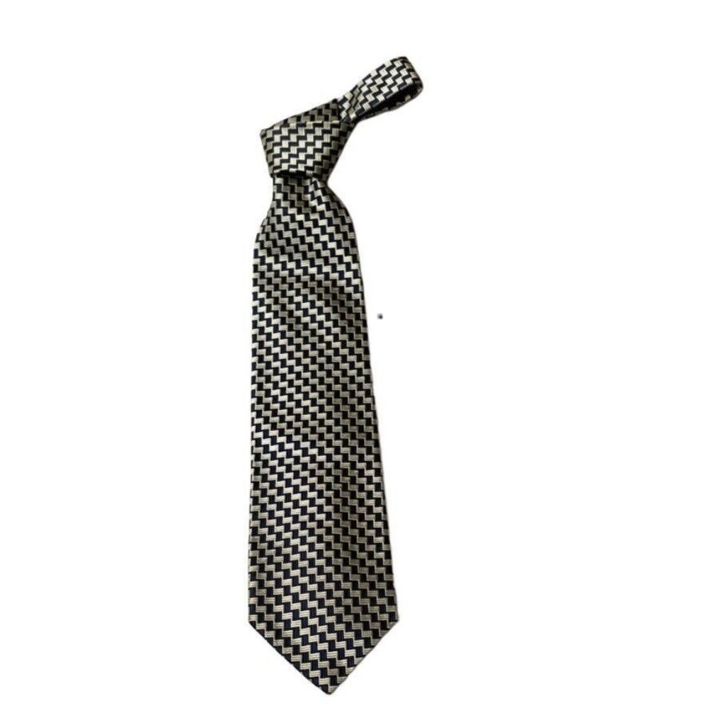 BAUMLER Men's Fashion Necktie Navy Gray Woven Silk 57"x3.75"